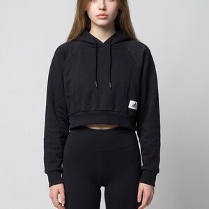 Adidas Black Cropped Pullover Hoodie | Logo Patch | Women’s XS | Athleisure